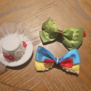 Colorful Satin Hair Bows and Mini White Flower Hat